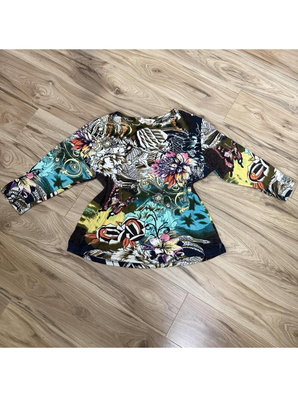 Le Mieux Studio Maximalist Floral Print Beaded Top Whimsigoth Cottagecore L